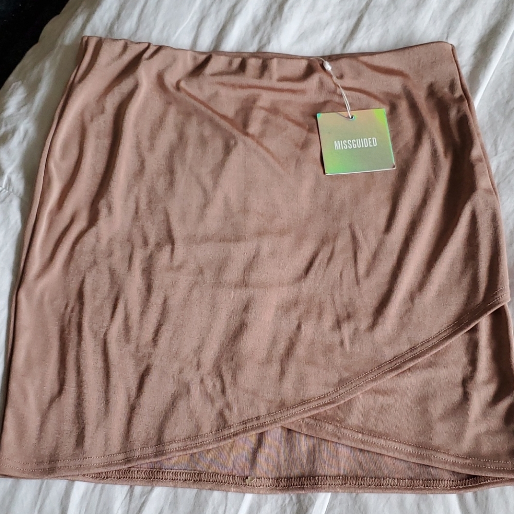 Misguided rose gold slinky wrap front skirt- US 12